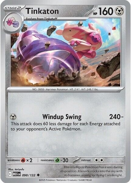 Thẻ hình Pokemon Tinkaton 098/132 - Lá bài lẻ Mega Evolution Base Set Uncommon Reverse Holo tiếng Anh chính hãng