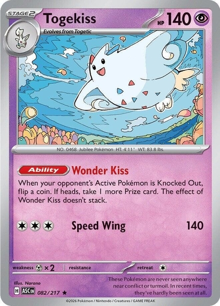 Thẻ hình Pokemon Togekiss 082/217 - Lá bài lẻ Ascended Heroes Holo Rare tiếng Anh chính hãng