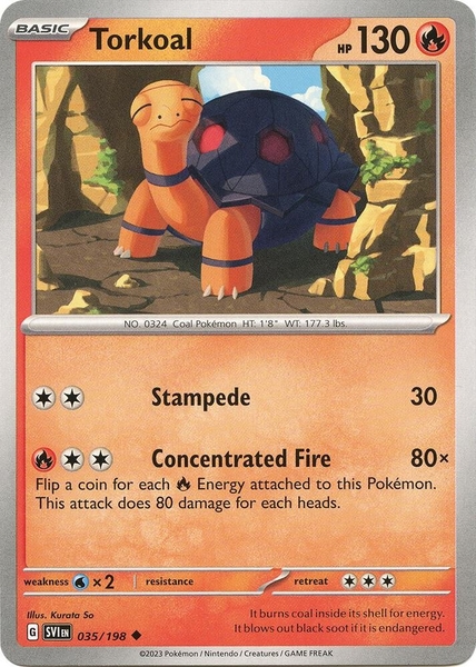 Thẻ hình Pokemon Torkoal 035/198 - Lá bài lẻ Scarlet & Violet Base Set Uncommon Reverse Holo tiếng Anh chính hãng
