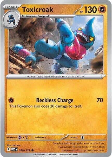 Thẻ hình Pokemon Toxicroak 079/132 - Lá bài lẻ Mega Evolution Base Set Common Reverse Holo tiếng Anh chính hãng