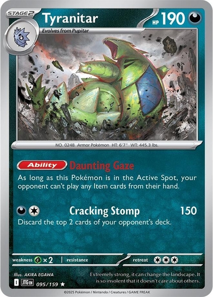 Thẻ hình Pokemon Tyranitar 095/159 - Lá bài lẻ Journey Together Holo Rare Reverse Holo tiếng Anh chính hãng