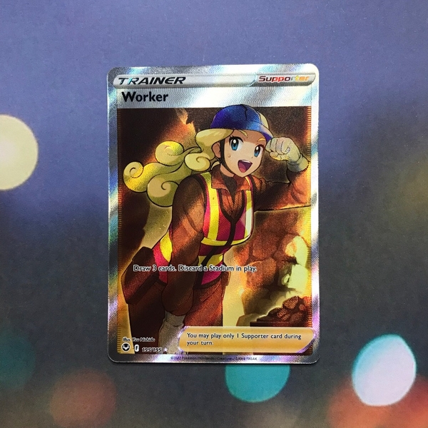 Thẻ hình Pokemon Worker 195/195 - Lá bài lẻ Silver Tempest Full Art Ultra Rare tiếng Anh chính hãng ảnh 2