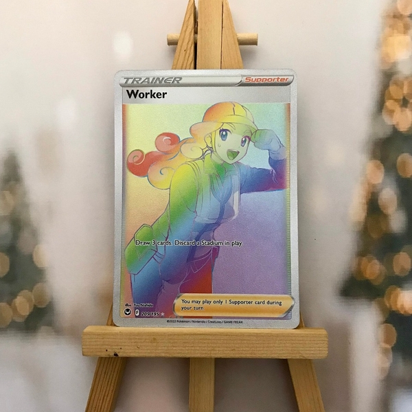 Thẻ hình Pokemon Worker 209/195 - Lá bài lẻ Sword & Shield: Silver Tempest Hyper Rare tiếng Anh chính hãng ảnh 2