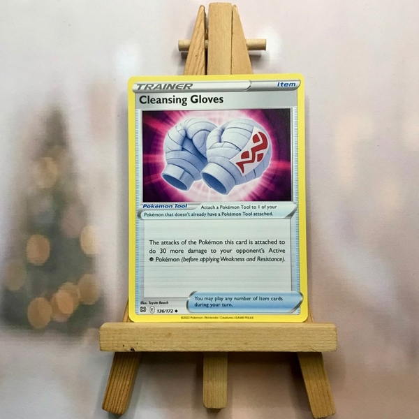 Thẻ Pokemon Cleansing Gloves 136/172 - Lá bài Sword&Shield Brilliant Stars Uncommon Reverse Holo tiếng Anh chính hãng ảnh 4