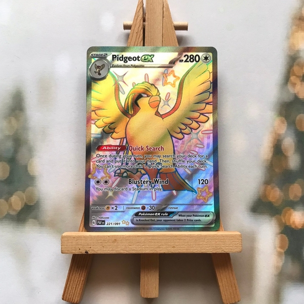 Thẻ hình Pokemon Pidgeot ex 221/091 - Lá bài lẻ Paldean Fates Shiny Ultra Rare tiếng Anh chính hãng
