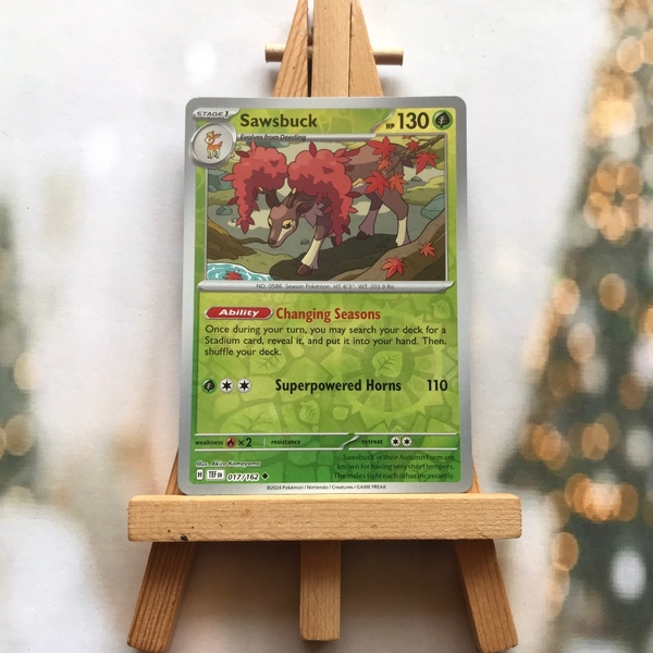 Thẻ hình Pokemon Sawsbuck 017/162 - Lá bài lẻ Temporal Forces Reverse Holo tiếng Anh chính hãng ảnh 2