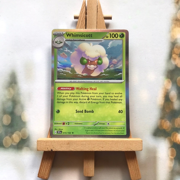 Thẻ hình Pokemon Whimsicott 015/162 - Lá bài Scarlet&Violet Temporal Forces Holo Rare Reverse Holo tiếng Anh chính hãng ảnh 2