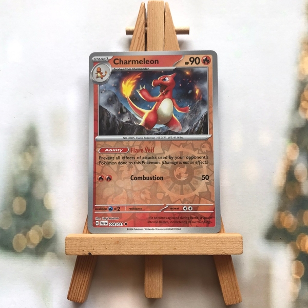 Thẻ hình Pokemon Charmeleon 008/091 - Lá bài lẻ Paldean Fates Uncommon Reverse Holo tiếng Anh chính hãng