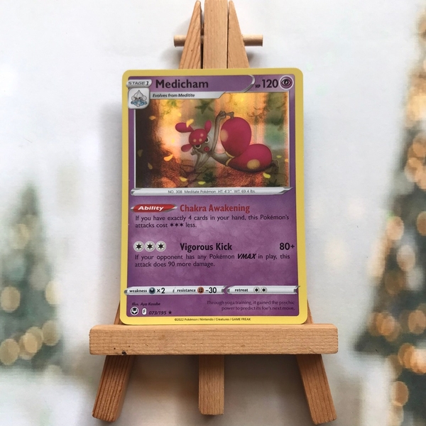 Thẻ hình Pokemon Medicham 073/195 - Lá bài lẻ Sword & Shield: Silver Tempest Holo Rare Reverse Holo tiếng Anh chính hãng ảnh 4