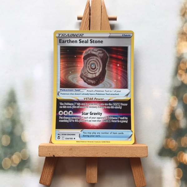 Thẻ hình Pokemon Earthen Seal Stone 154/195 - Lá bài lẻ Silver Tempest Holo Rare tiếng Anh chính hãng ảnh 2