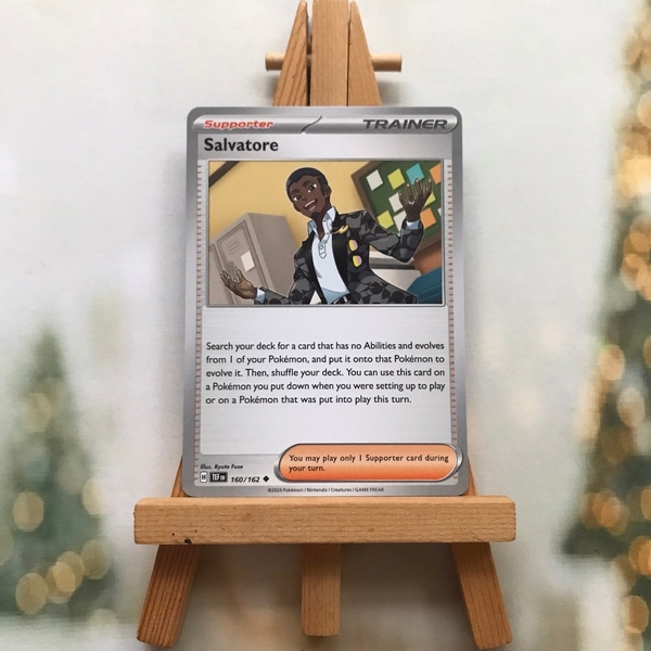 Thẻ hình Pokemon Salvatore 160/162 - Lá bài Scarlet & Violet: Temporal Forces Uncommon Reverse Holo tiếng Anh chính hãng ảnh 3