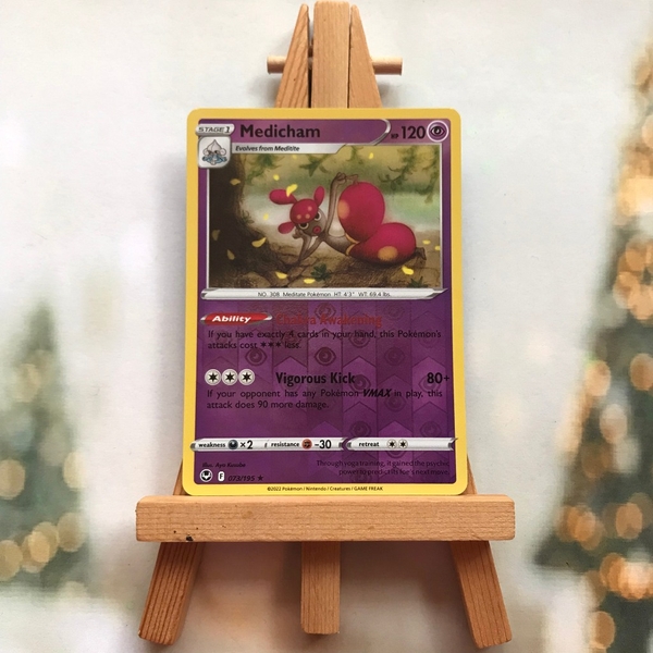 Thẻ hình Pokemon Medicham 073/195 - Lá bài lẻ Sword & Shield: Silver Tempest Holo Rare Reverse Holo tiếng Anh chính hãng ảnh 2