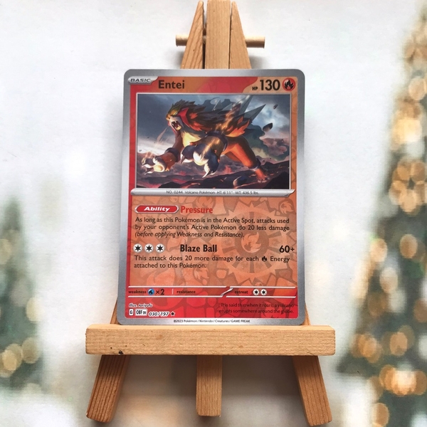 Thẻ hình Pokemon Entei 030/197 - Lá bài lẻ Obsidian Flames Rare Reverse Holo tiếng Anh chính hãng ảnh 2