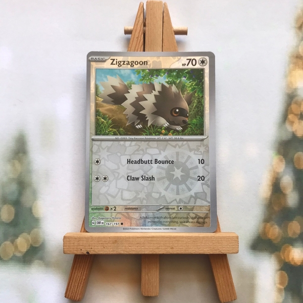 Thẻ hình Pokemon Zigzagoon 167/197 - Lá bài Scarlet & Violet: Obsidian Flames Common Reverse Holo tiếng Anh chính hãng ảnh 2
