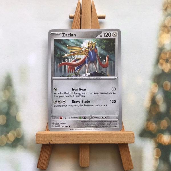 Thẻ hình Pokemon Zacian 136/182 - Lá bài lẻ Scarlet & Violet: Paradox Rift Holo Rare Reverse Holo tiếng Anh chính hãng ảnh 3