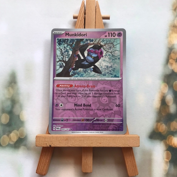 Thẻ hình Pokemon Munkidori 095/167 - Lá bài lẻ SVE Twilight Masquerade Holo Rare Reverse Holo tiếng Anh chính hãng ảnh 4