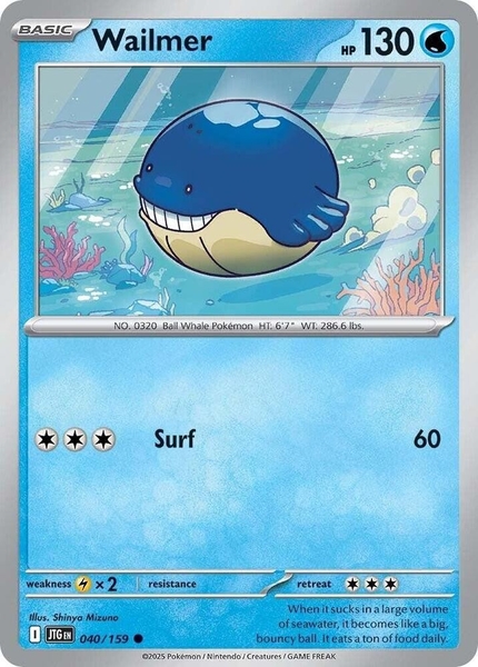Thẻ hình Pokemon Wailmer 040/159 - Lá bài lẻ Journey Together Common Reverse Holo tiếng Anh chính hãng