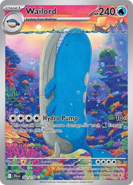 Thẻ hình Pokemon Wailord 162/159 - Lá bài lẻ Journey Together Illustration Rare tiếng Anh chính hãng