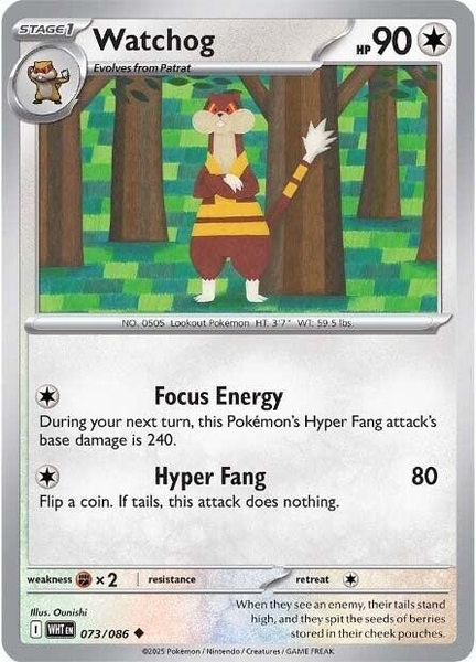 Thẻ hình Pokemon Watchog 073/086 - Lá bài lẻ White Flare Uncommon Reverse Holo tiếng Anh chính hãng
