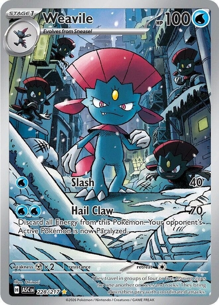 Thẻ hình Pokemon Weavile 228/217 - Lá bài lẻ Ascended Heroes Illustration Rare tiếng Anh chính hãng