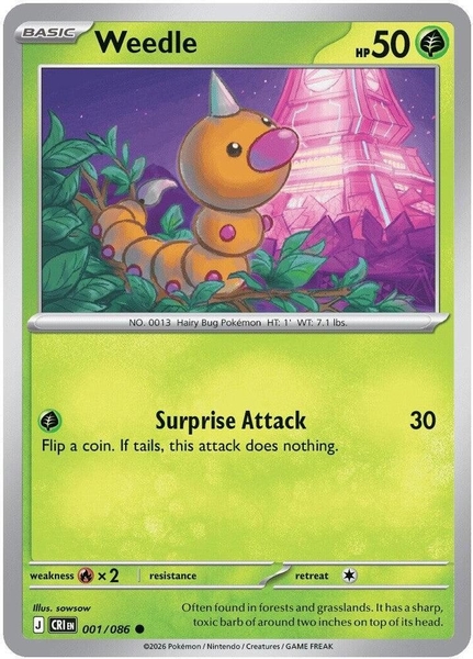 Thẻ hình Pokemon Weedle 001/086 - Lá bài lẻ Chaos Rising Common Reverse Holo tiếng Anh chính hãng
