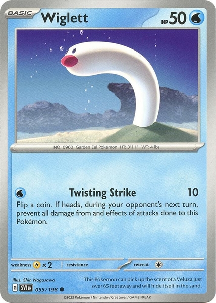 Thẻ hình Pokemon Wiglett 055/198 - Lá bài lẻ Scarlet & Violet Base Set Common Reverse Holo tiếng Anh chính hãng