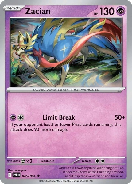 Thẻ hình Pokemon Zacian 045/094 - Lá bài lẻ Phantasmal Flames Holo Rare Reverse Holo tiếng Anh chính hãng