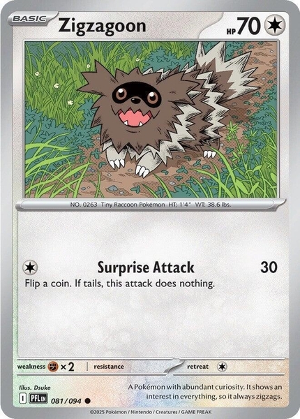 Thẻ hình Pokemon Zigzagoon 081/094 - Lá bài lẻ Phantasmal Flames Common Reverse Holo tiếng Anh chính hãng