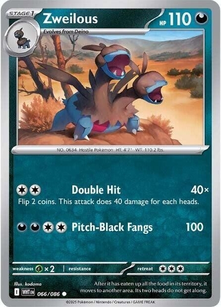 Thẻ hình Pokemon Zweilous 066/086 - Lá bài lẻ White Flare Common Reverse Holo tiếng Anh chính hãng