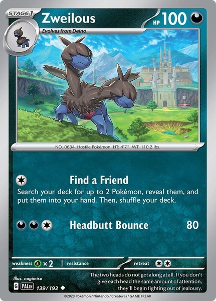 Thẻ hình Pokemon Zweilous 139/193 - Lá bài lẻ Paldea Evolved Uncommon Reverse Holo tiếng Anh chính hãng