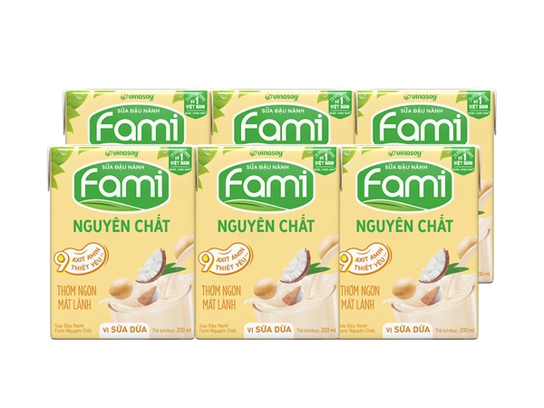 Sữa đậu nành Fami nguyên chất vị sữa dừa hộp 200ml