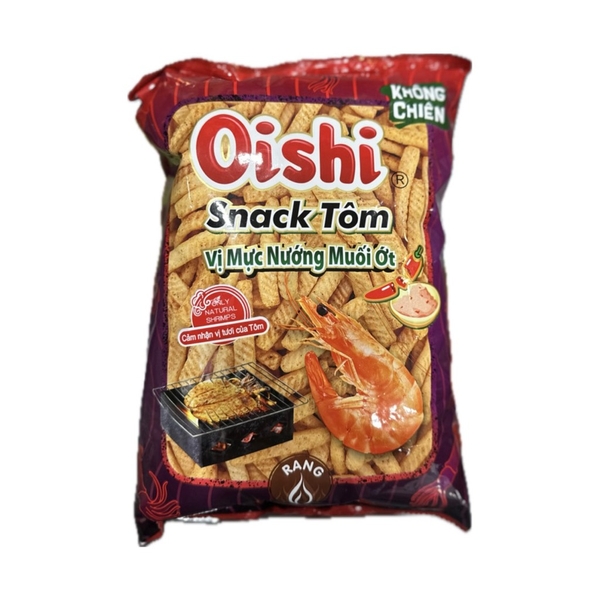 Snack Oishi Tôm vị mực nướng muối ớt gói 68g