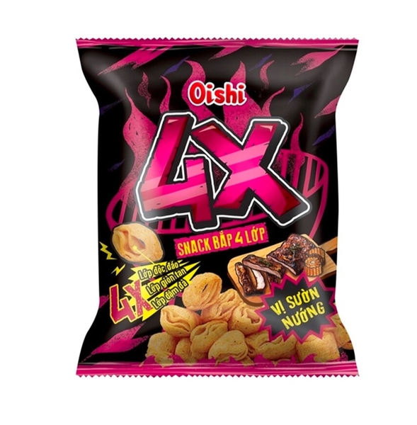 Snack Oishi 4X bắp 4 lớp vị bắp nướng bơ gói lớn 68g