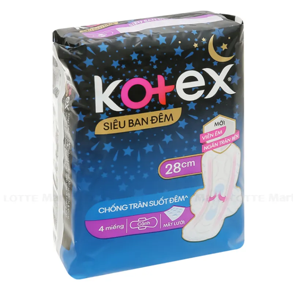 Băng Vệ Sinh Kotex Siêu Ban Đêm Dày Cánh 28cm Gói 4 Miếng