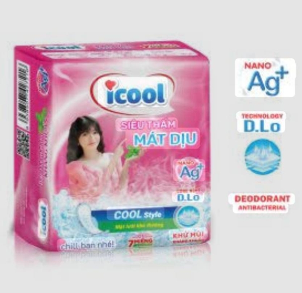 Băng vệ sinh ICOOL siêu thấm tím mới 12 miếng, BVS ban ngày 24cm
