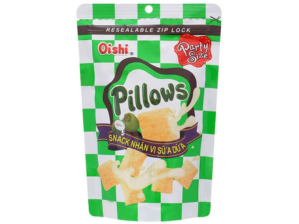 Snack nhân vị sữa dừa Oishi Pillows gói 80g