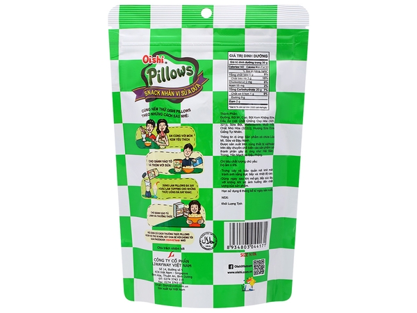 Snack nhân vị sữa dừa Oishi Pillows gói 80g