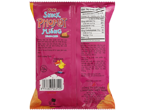 Snack Oishi pho mát miếng gói 68g