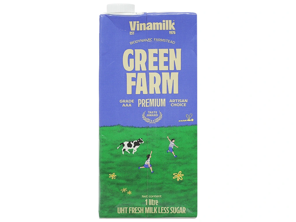Sữa Tươi Nguyên Chất Tiệt Trùng Vinamilk Green Farm Rất ít đường Hộp 1L