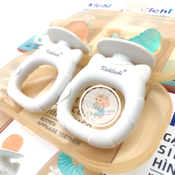 (Mẫu mới) Gặm nướu Silicon Kichi hình mèo (Hộp 2 cái)