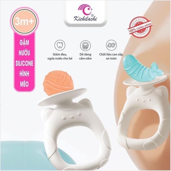 (Mẫu mới) Gặm nướu Silicon Kichi hình mèo (Hộp 2 cái)