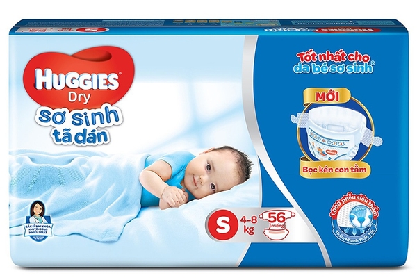 (TẶNG KHĂN ƯỚT) Tã dán sơ sinh Huggies size S 56 miếng.