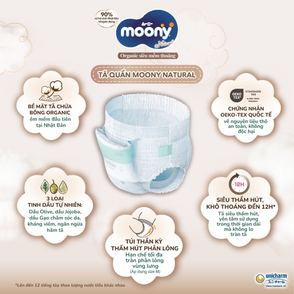 Bỉm tã quần Moony Natural size XL 32 miếng (12-22kg)