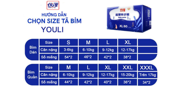 Tã Bỉm YOULI Xanh Dán Size S54*2 cho bé 3-6kg