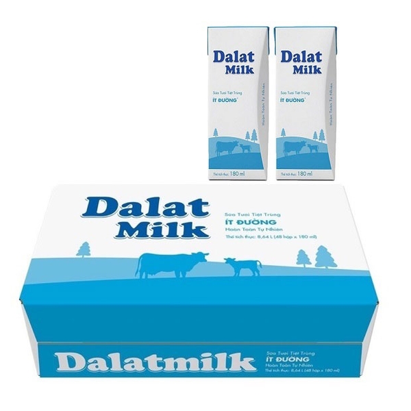 Sữa tươi tiệt trùng Dalat Milk ít đường 180ml (lốc 4 hộp)
