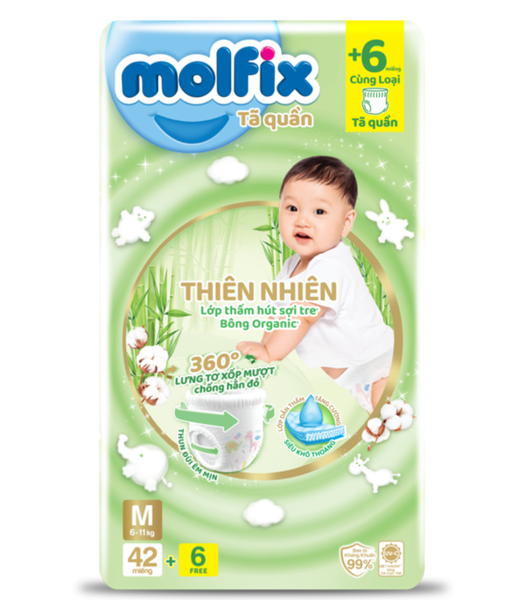 Tã quần Molfix thiên nhiên size M 42 miếng (cho bé 6 - 11kg)