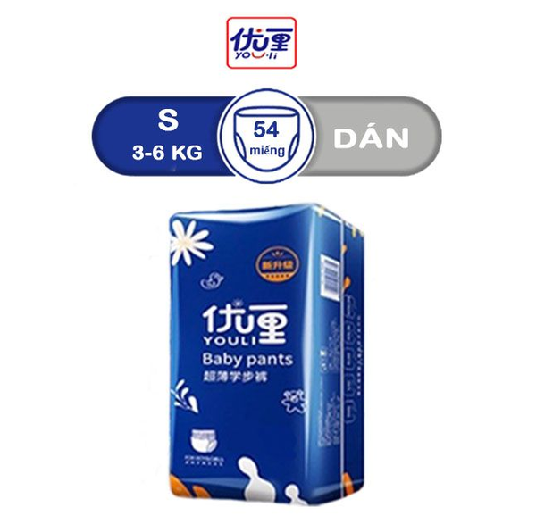Tã Bỉm YOULI Xanh Dán Size S54*2 cho bé 3-6kg