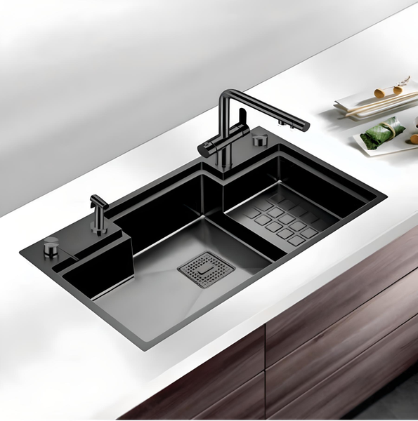 Chậu rửa bát 1 hố kích thước lớn Geler GL- NN 8347, inox SUS304 mầu xám ,phủ Nano kháng khuẩn.