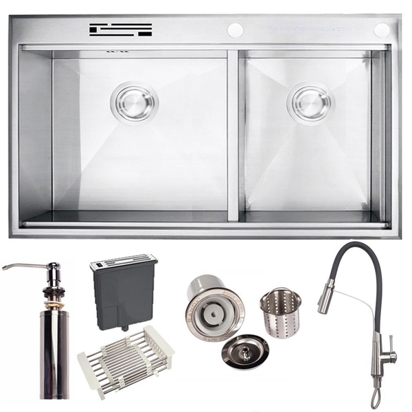 Combo RANOX chậu rửa bát Hàn Quốc dày 6mm và vòi rửa chén cao su RN441617