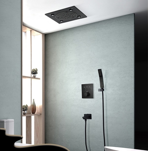 Sen tắm nhiệt độ âm trần Daelim màu đen đèn Led HI05078B (Bát trần 32x32cm - Đặt hàng 10-15 ngày)